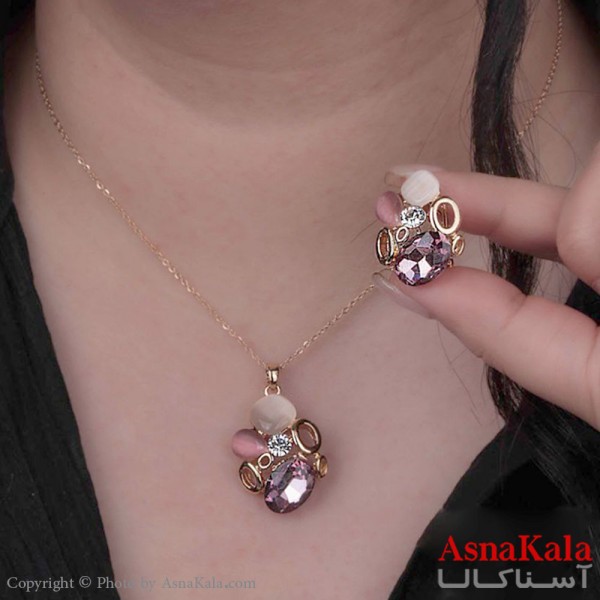 نیم ست زنانه شامل گردنبند و گوشواره  استیل 316 ترند رنگ طلایی  کد NIM14518W