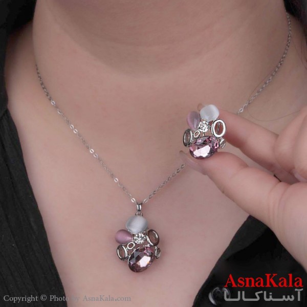 نیم ست زنانه شامل گردنبند و گوشواره  استیل 316 ترند رنگ نقره ای  کد NIM14519W