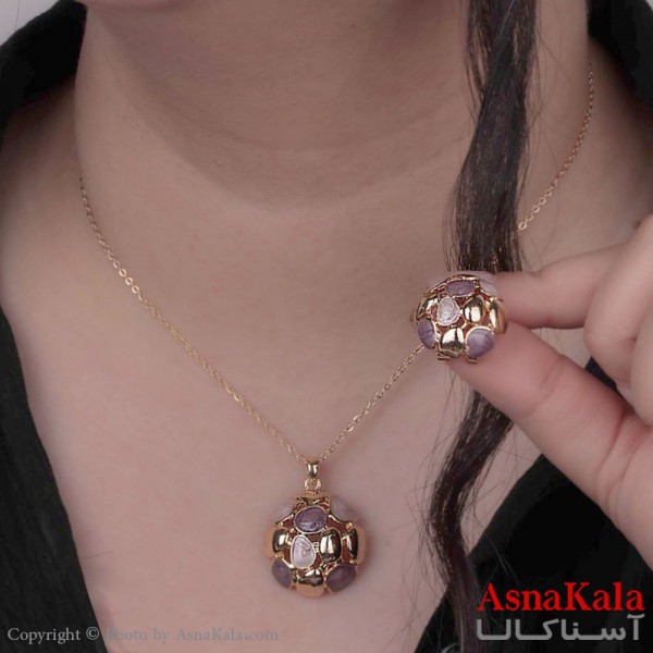نیم ست زنانه شامل گردنبند و گوشواره  استیل 316 مدل دایره مدرن رنگ طلایی  کد NIM14522W