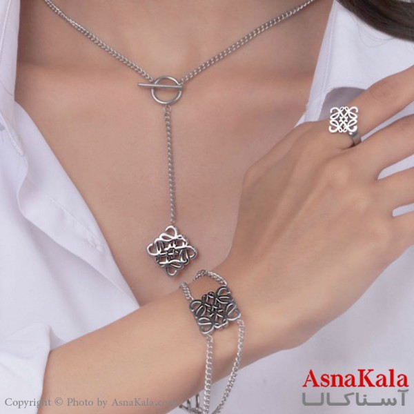نیم ست زنانه استیل 316 شامل گردنبند و گوشواره و دستبند و انگشتر طرح مسترکوالیتی لوئوه کوپر کد NIM14526W