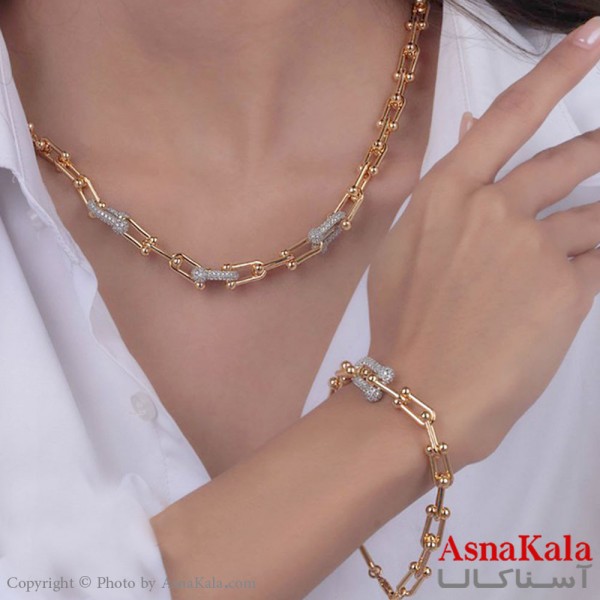 نیم ست زنانه استیل 316 شامل گردنبند و گوشواره و دستبند تیفانی کد NIM14528W