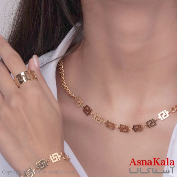 سرویس زنانه استیل 316 شامل گردنبند و گوشواره و دستبند و انگشتر مدل ورساچه جدید کد NIM14536W