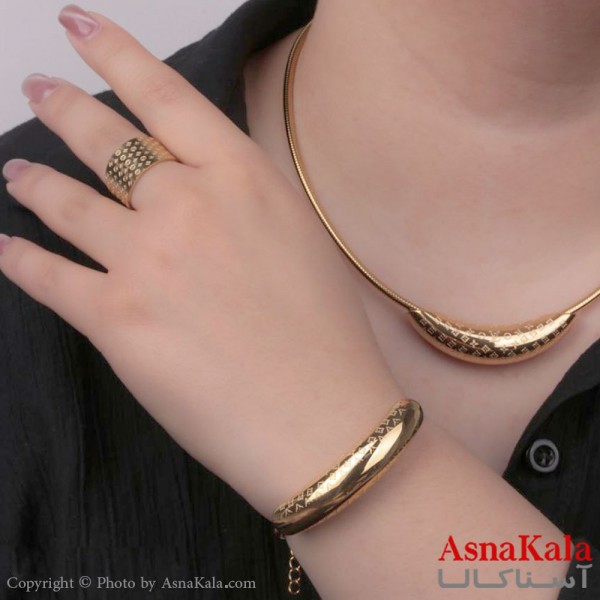 سرویس زنانه استیل 316 شامل گردنبند و گوشواره و دستبند و انگشتر طرح آینه ای کد NIM14544W