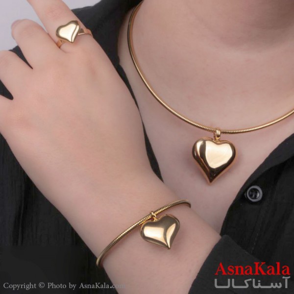 سرویس زنانه استیل 316 شامل گردنبند و گوشواره و دستبند و انگشتر طرح قلب کد NIM14545W