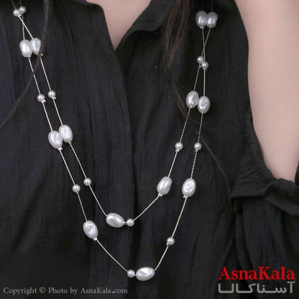 گردنبند رولباسی زنانه استیل 316 دولاین مرواریدی  کد GNB16766W