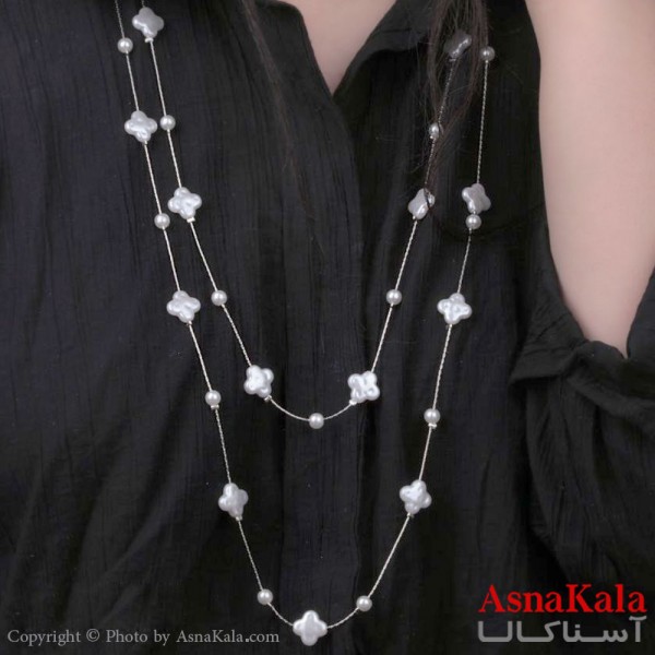 گردنبند رولباسی پینترستی استیل 316 دولاین مرواریدی مدل ونکلیف کد GNB16771W