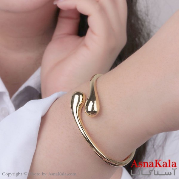 دستبند النگویی زنانه پینترستی استیل 316 مدل دوگوی طلایی کد DSB18518W