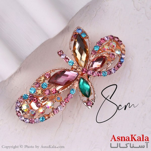 گیره مو انبری فلزی زنانه مدل مجلسی پروانه نگین رنگی جنس خارجی کد HAIR13231W