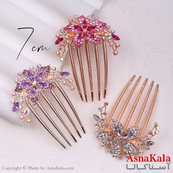 شانه مو فلزی زنانه مدل مجلسی گل نگینی جنس خارجی کد HAIR13234W