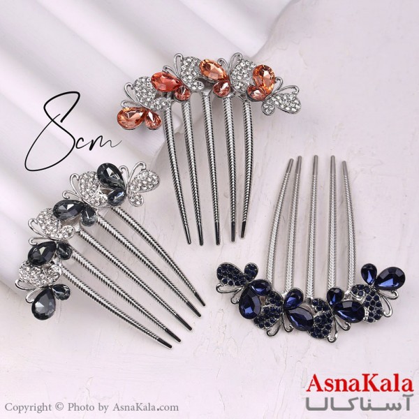 شانه مو فلزی زنانه مدل مجلسی پروانه نقره ای جنس خارجی کد HAIR13238W