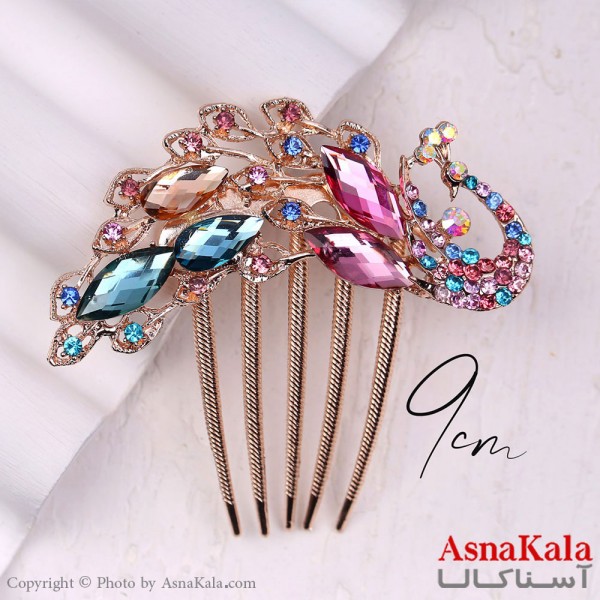 شانه مو فلزی زنانه مدل مجلسی طاووس نگینی جنس خارجی کد HAIR13243W