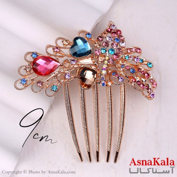 شانه مو فلزی زنانه مدل مجلسی نگین طلایی  جنس خارجی کد HAIR13245W