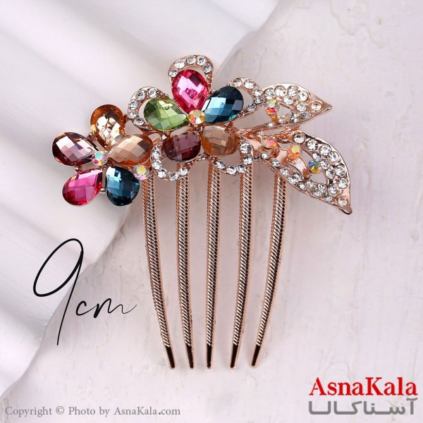 شانه مو فلزی زنانه مدل مجلسی گل نگین رنگی جنس خارجی کد HAIR13247W