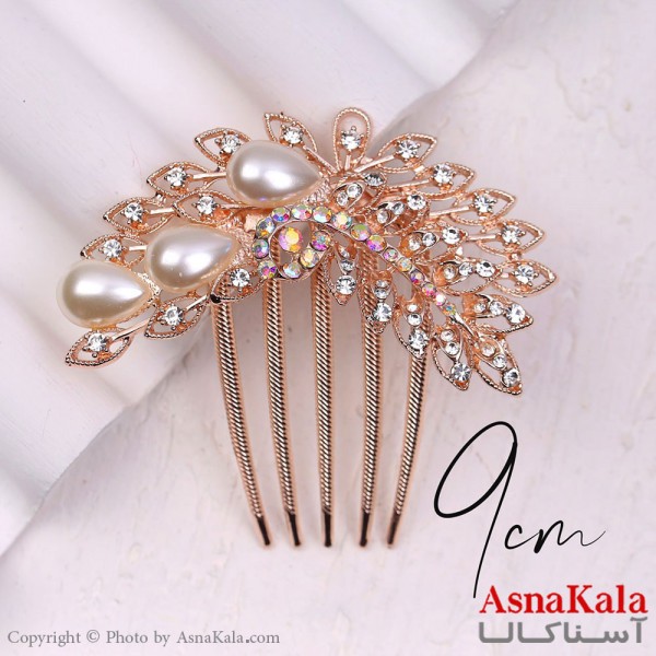 شانه مو فلزی زنانه مدل مجلسی مروارید طلایی جنس خارجی کد HAIR13252W