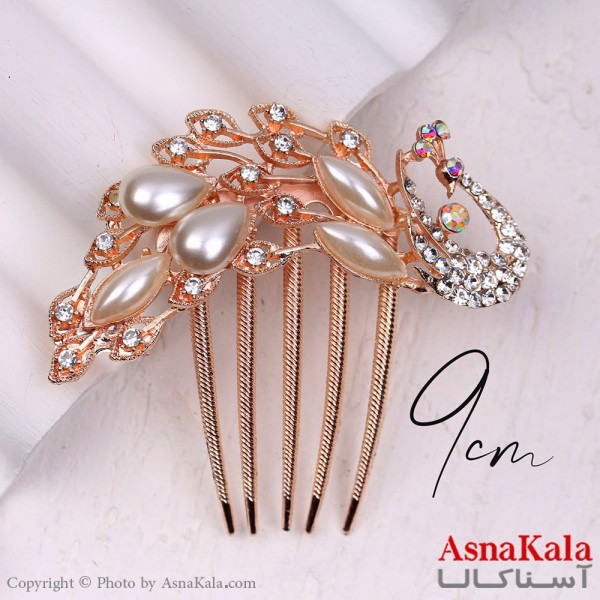 شانه مو فلزی زنانه مدل مجلسی طاووس طلایی جنس خارجی کد HAIR13254W