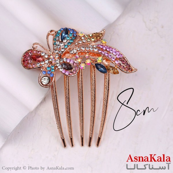 شانه مو فلزی زنانه مدل مجلسی پروانه نگین طلایی جنس خارجی کد HAIR13263W
