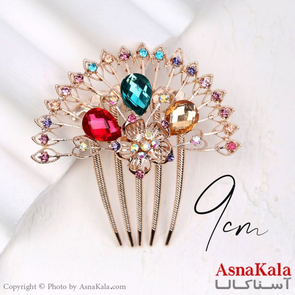 شانه مو فلزی زنانه مدل مجلسی جواهر رنگی جنس خارجی کد HAIR13265W