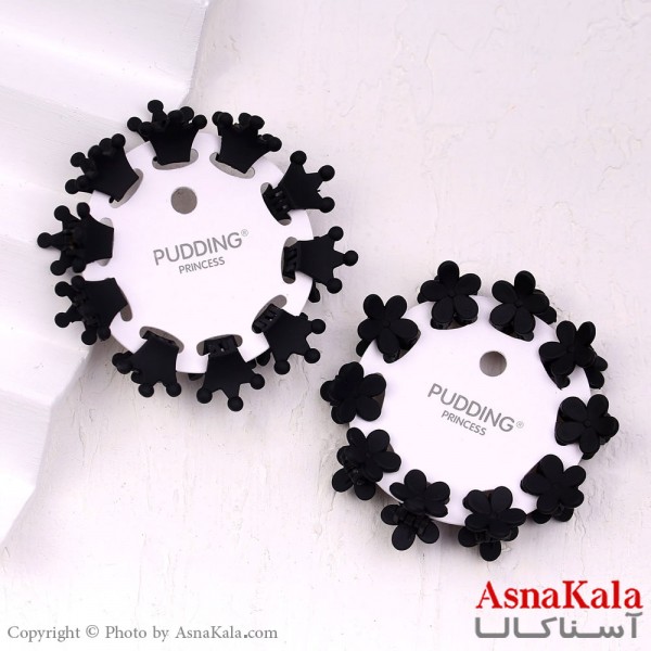 گیره مو زنانه کوچک جنس خارجی 10عددی مدل گل و تاج مشکی کد HAIR13285W