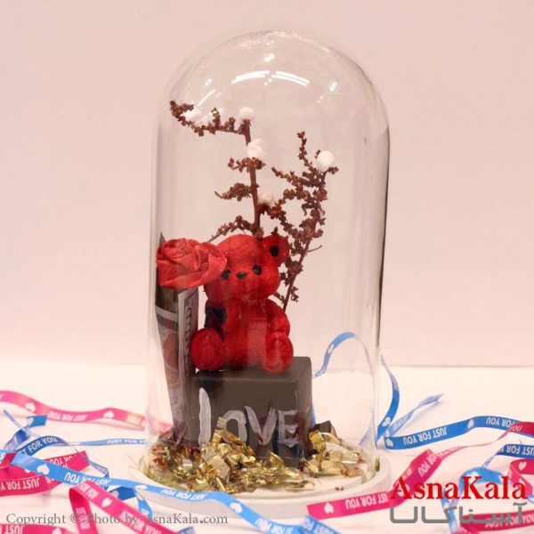 باکس ولنتاین شیشه ای تدی قرمز کد HAIR13292W