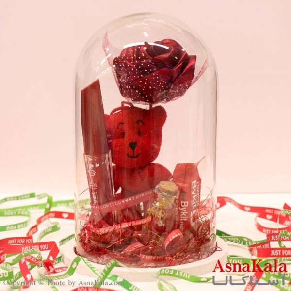 باکس ولنتاین شیشه ای رز قرمز کد HAIR13293W