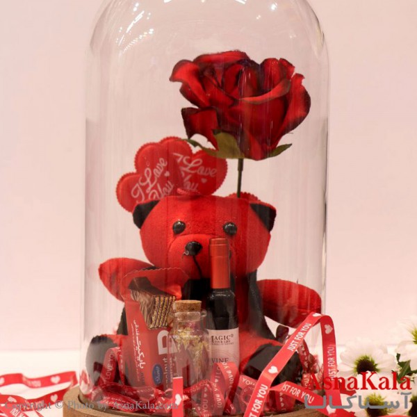 باکس ولنتاین شیشه ای خرسی بزرگ کد HAIR13295W