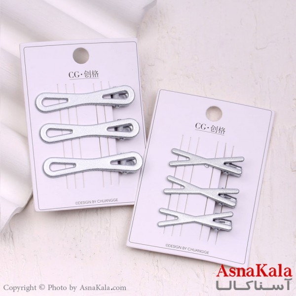 گیره مو زنانه انبری کارتی نقره ای پینترستی مجموعه3عددی کد HAIR13299W