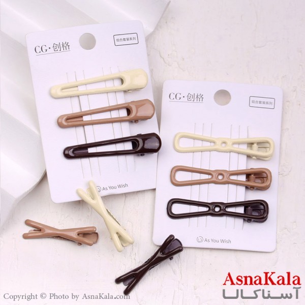 گیره مو زنانه انبری براق رنگ نود مجموعه 3عددی کد HAIR13301W