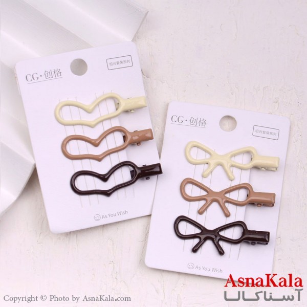 گیره مو زنانه انبری قلب و پاپیون مجموعه3عددی کد HAIR13303W