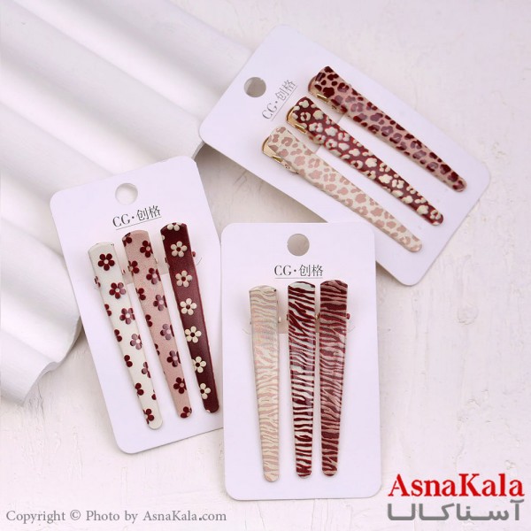 گیره مو زنانه انبری کارتی طرحدار مجموعه 3عددی کد HAIR13311W