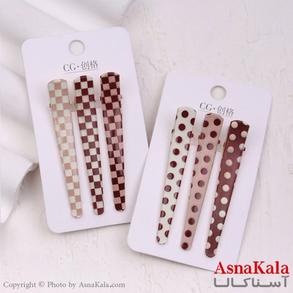 گیره مو زنانه انبری کارتی طرحدار مجموعه 3عددی کد HAIR13312W