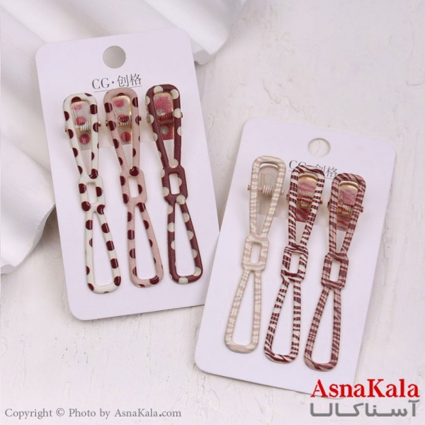 گیره مو زنانه انبری کارتی پاپیونی طرحدار مجموعه 3عددی کد HAIR13314W