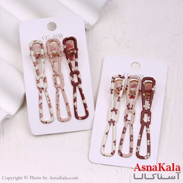 گیره مو زنانه انبری کارتی پاپیونی طرحدار مجموعه 3عددی کد HAIR13315W