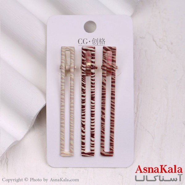 گیره مو زنانه انبری کارتی مستطیل پلنگی مجموعه 3عددی کد HAIR13320W