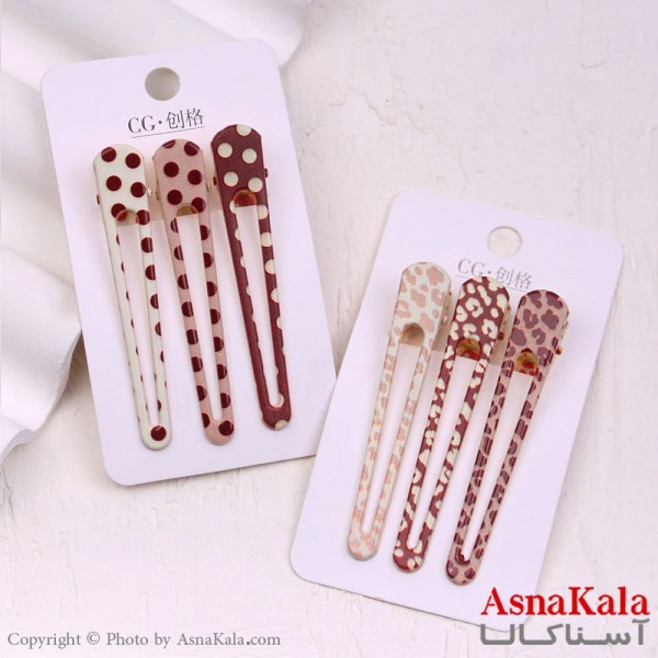 گیره مو زنانه انبری کارتی بادومی طرحدار مجموعه 3عددی کد HAIR13323W