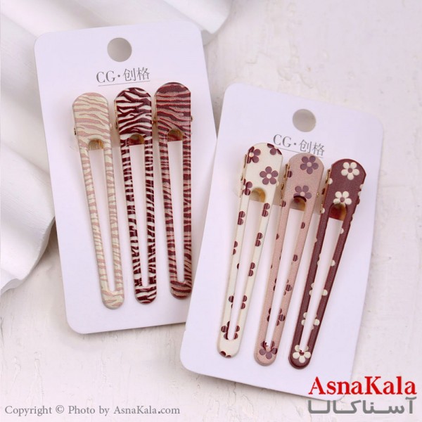 گیره مو زنانه انبری کارتی بادومی رنگ نود مجموعه 3عددی کد HAIR13326W