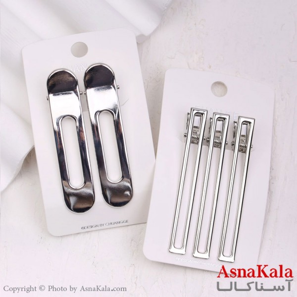 گیره مو زنانه انبری کارتی فلزی نقره ای کد HAIR13332W