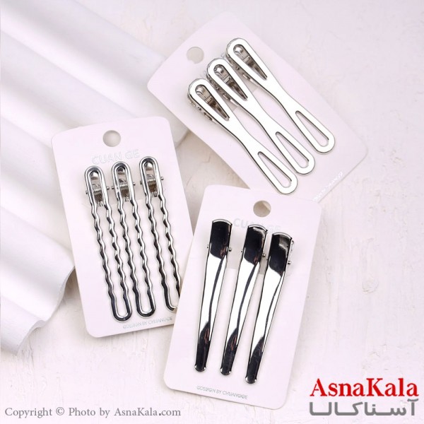 گیره مو زنانه انبری کارتی فلزی نقره ای مجموعه 3عددی کد HAIR13333W