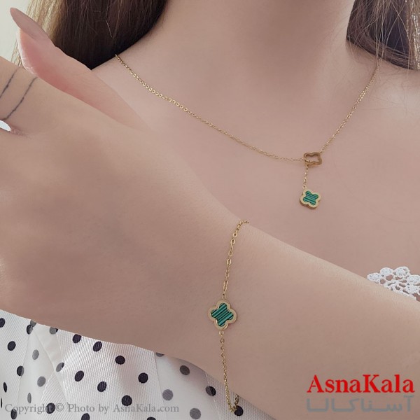 سرویس زنانه استیل 316 شامل گردنبند و گوشواره و دستبند طرح ونکلیف کد NIM14554W