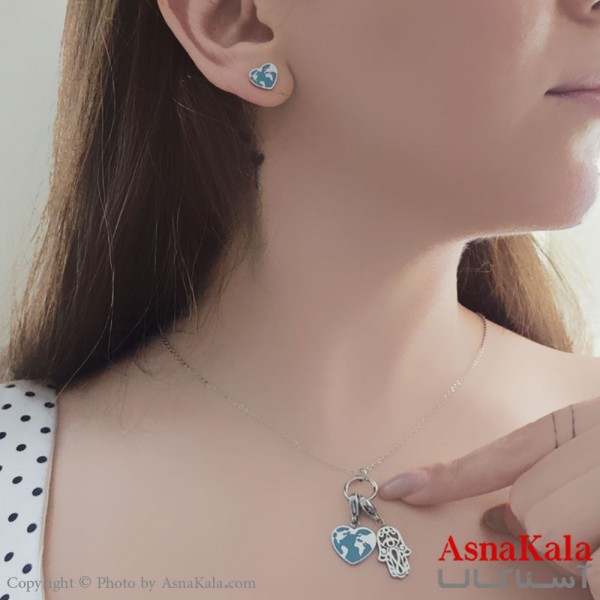 نیمست زنانه استیل 316 شامل گردنبند و گوشواره  طرح قلب و دست کد NIM14556W