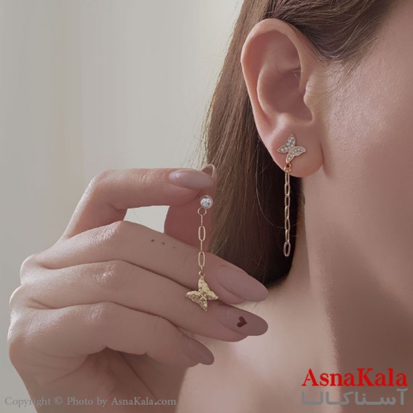 گوشواره آویز مجلسی جواهری مدل نامتقارن پروانه ای GSH15578W