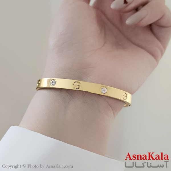 دستبند النگویی زنانه استیل 316 مدل کارتیر نگیندار کد DSB18543W