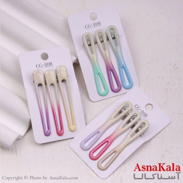 گیره مو زنانه انبری کارتی براق سفید مجموعه 3عددی کد HAIR13347W