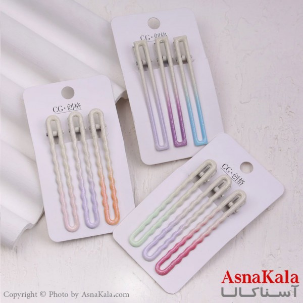 گیره مو زنانه انبری کارتی براق مستطیلی مجموعه 3عددی کد HAIR13348W