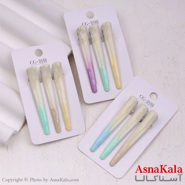 گیره مو زنانه انبری کارتی براق رنگین کمون مجموعه 3عددی کد HAIR13349W