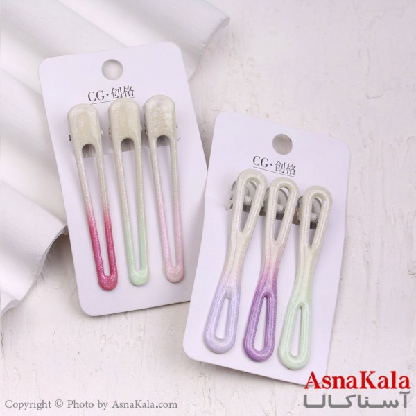 گیره مو زنانه انبری کارتی براق مستطیلی و پاپیون مجموعه 3عددی کد HAIR13350W