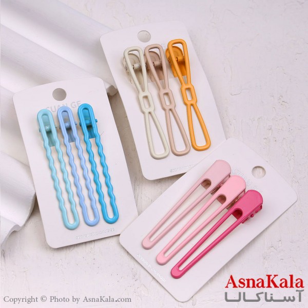 گیره مو زنانه انبری کارتی فلزی براق رنگی مجموعه 3عددی کد HAIR13358W