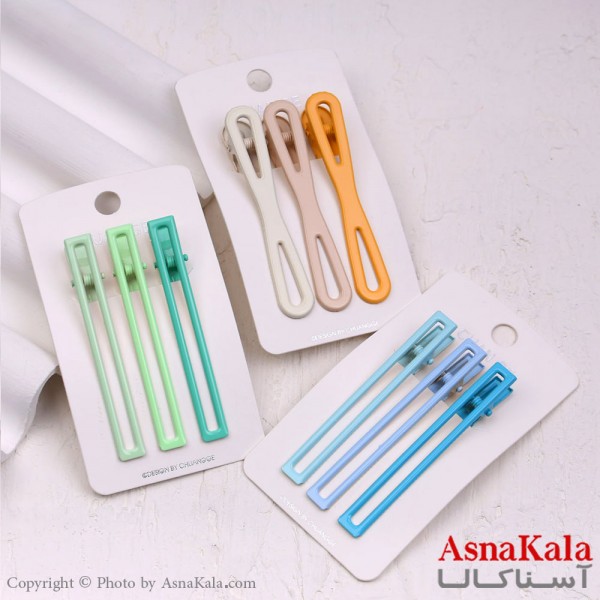 گیره مو زنانه انبری کارتی فلزی رنگی مجموعه 3عددی کد HAIR13359W