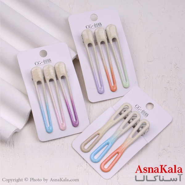 گیره مو زنانه انبری کارتی براق سفید مجموعه 3عددی کد HAIR13366W