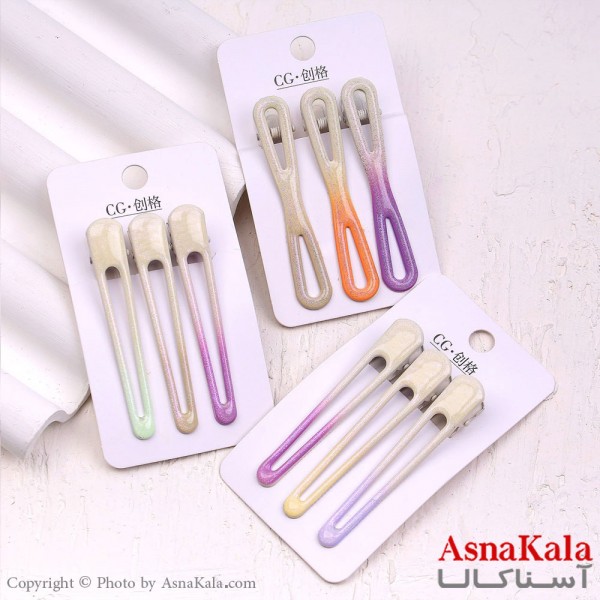 گیره مو زنانه انبری کارتی شاینی سفید مجموعه 3عددی کد HAIR13367W