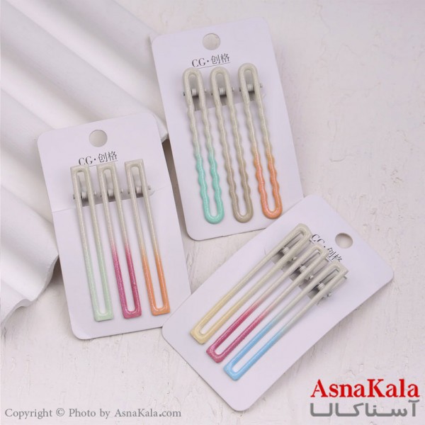 گیره مو زنانه انبری کارتی شاینی سفید مجموعه 3عددی کد HAIR13368W